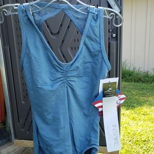 NWT Motionwear custom Leotard designed for the Boston Ballet School in blue/gray